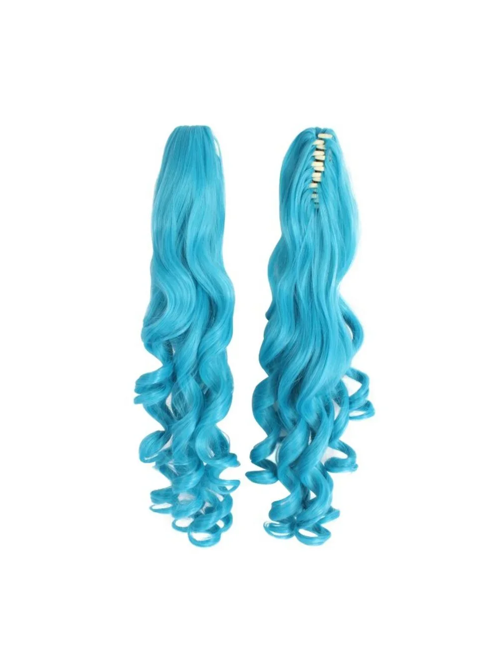 Women's Azure Blue 28 Inch Lolita Long Curly 2 Ponytails Clip On Cosplay Wigs